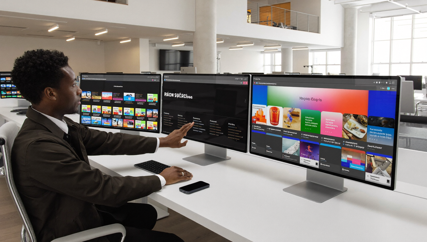 Responsable marketing analysant une stratégie retail media 2026 sur des tableaux de bord numériques en agence