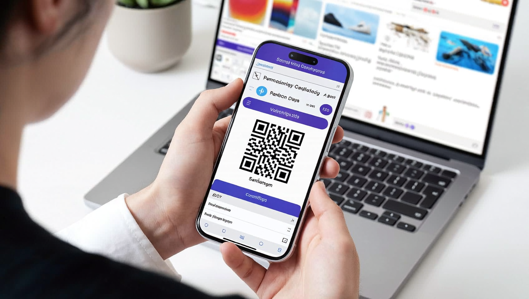 Client validant un paiement Wero e-commerce par QR code sur son smartphone au checkout