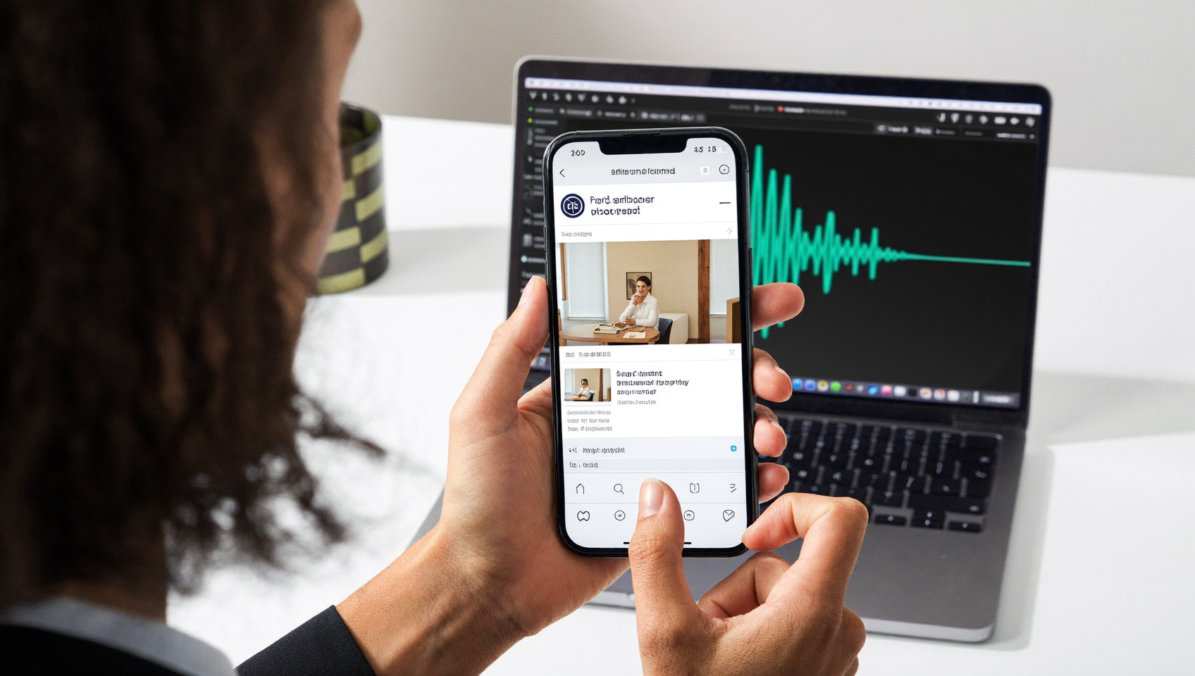 Community manager utilisant Replace Audio Instagram pour changer la musique d'un post sur smartphone