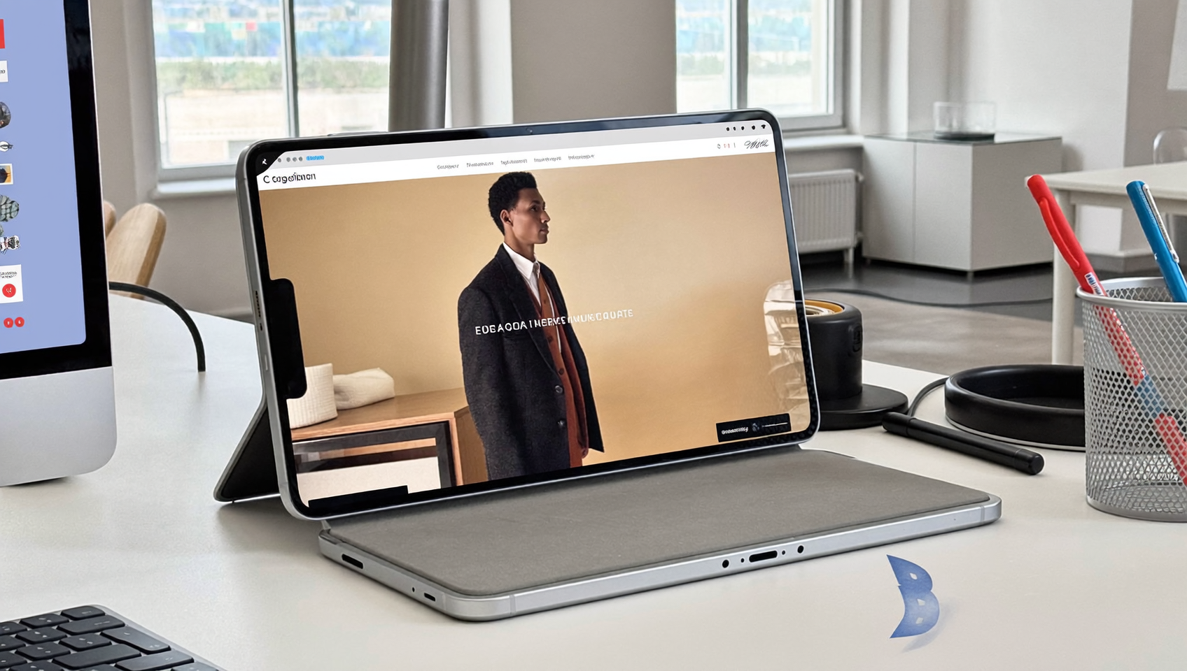 Keynote Apple iPhone pliable ouvert affichant un site e-commerce adaptatif sur grand écran