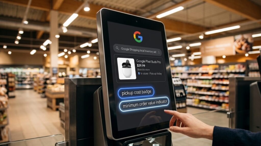 Retrait en magasin illustrant la règle pickup cost Merchant Center pour les annonces locales