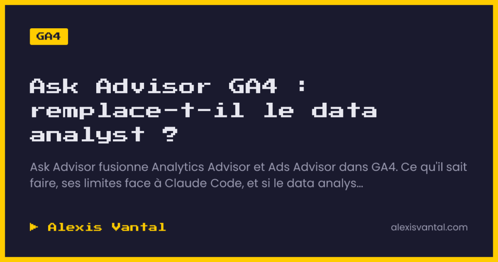 Analyste utilisant Ask Advisor GA4 sur un tableau de bord Google Analytics