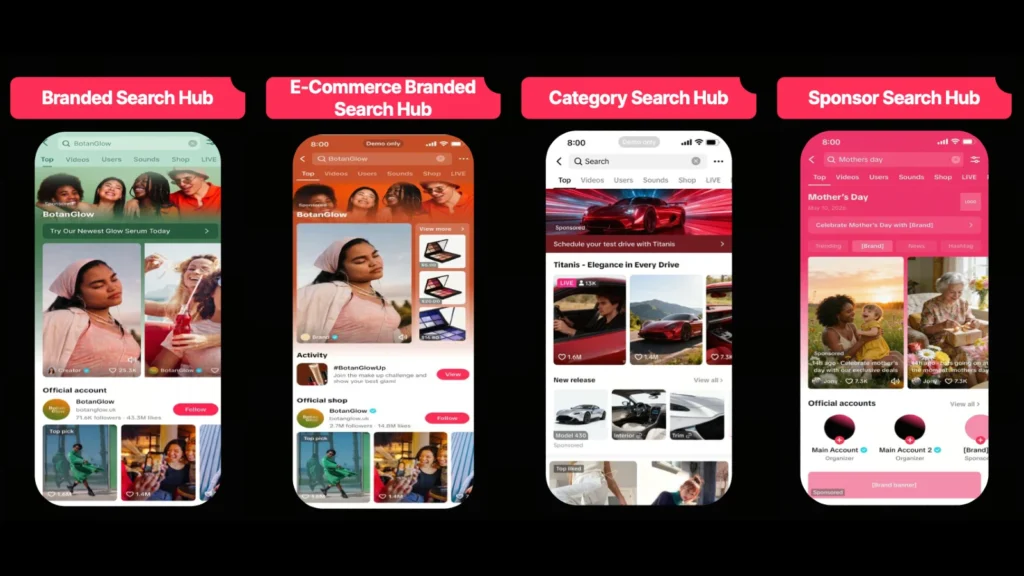 Utilisatrice explorant les tiktok search hubs sur son smartphone dans un studio lumineux