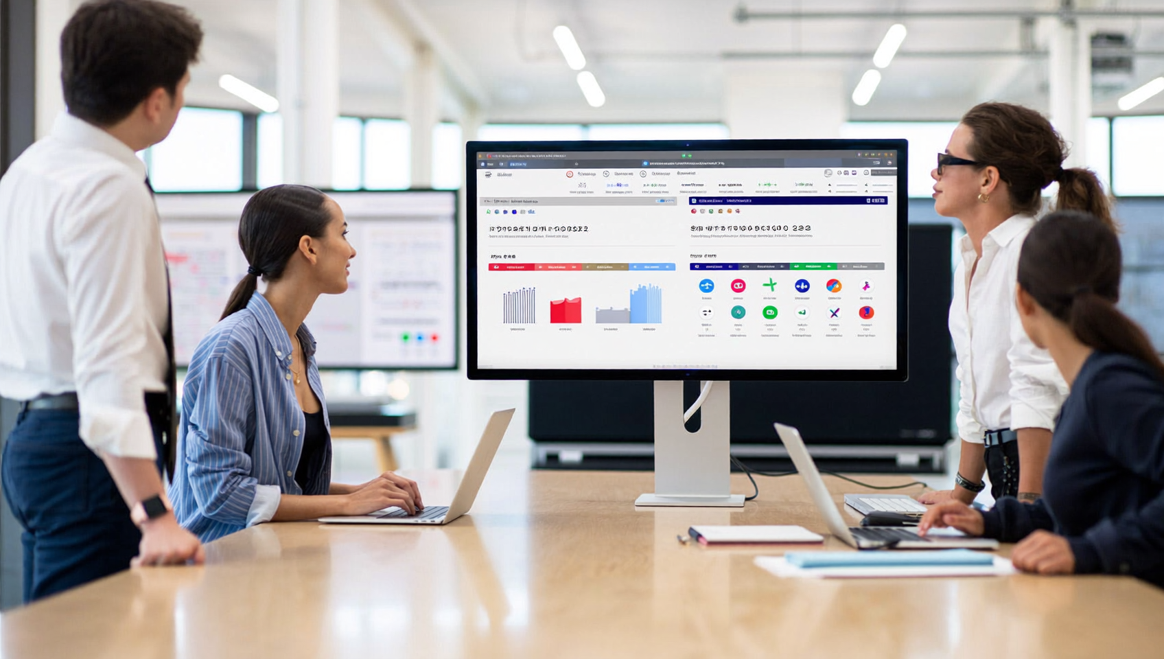 Équipe e-commerce qui analyse un test discounts Rollouts sur un tableau de bord de conversions